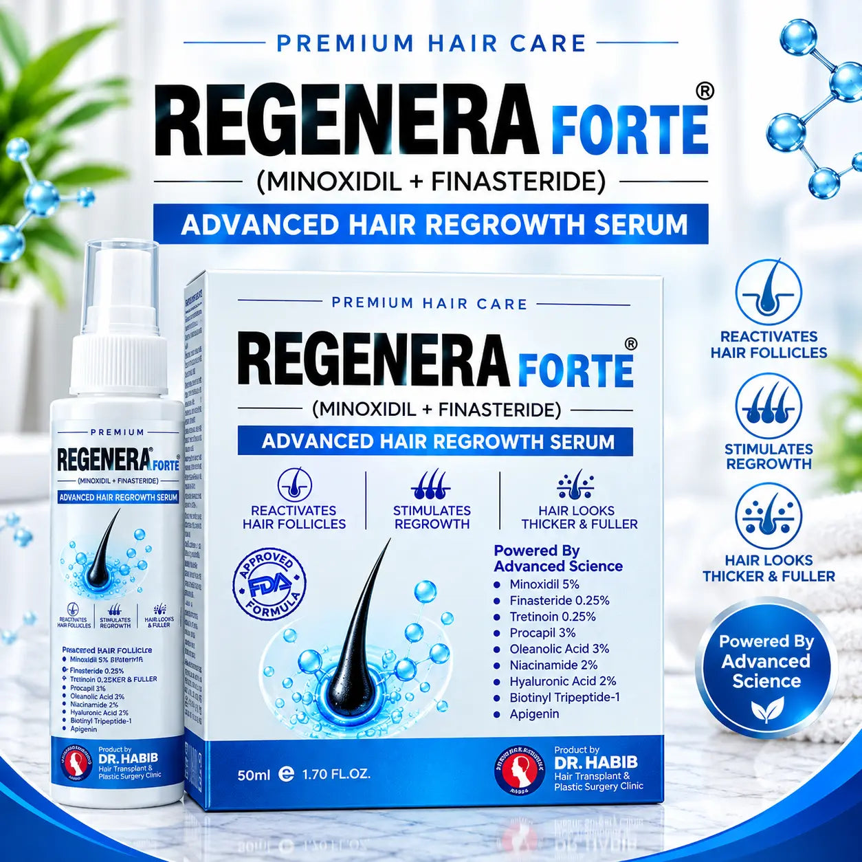 DR. HABIB REGENERA FORTE® Advanced Hair Regrowth Spray with Minoxidil & Finasteride (50ml) Prime Mall